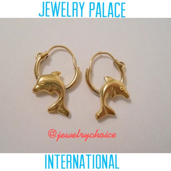 14K Gold Filled Jumping Dolphin Hoop Earrings. - Picture 7 of 7